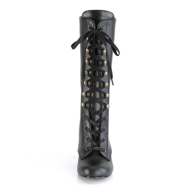 Demonia Women's Vivika-205 Mid Calf Boots - Black Vegan Leather D2960-75US Clearance